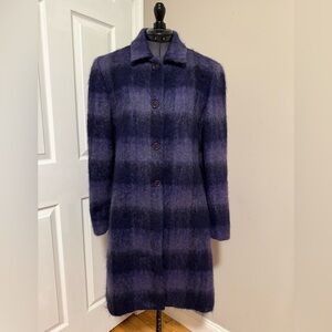 Gently Worn Jones New York Purple and Black Plaid Mohair/Wool/Nylon Coat